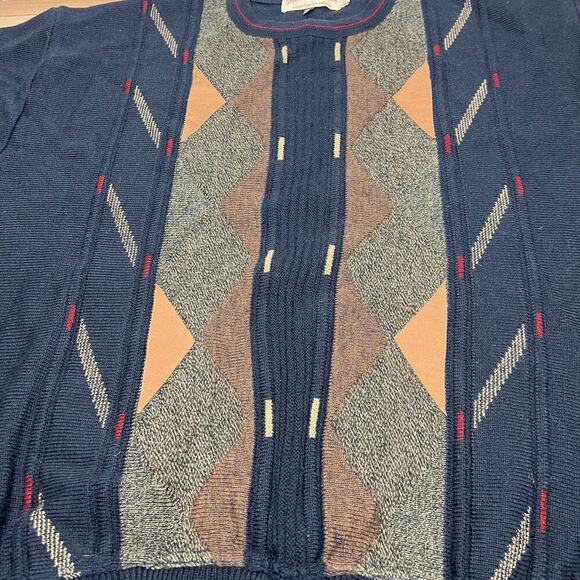 VTG Norm Thompson Wool Leather 3D TEXTURED SWEATER XL Coogi Style Biggie Cosby - Picture 5 of 9